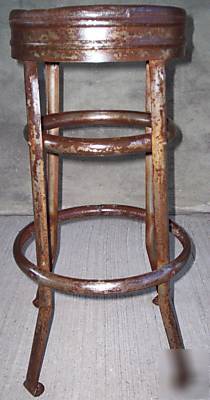 Vintage industrial, machine age round tall metal stool 