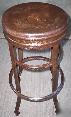 Vintage industrial, machine age round tall metal stool 