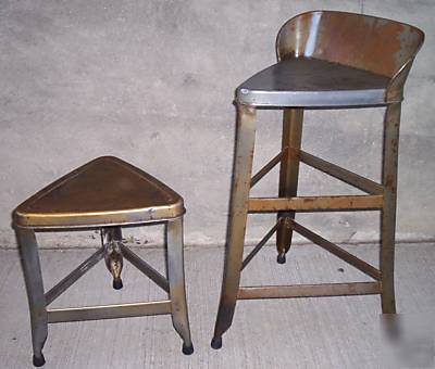 Vintage industrial, machine age round tall metal stool 