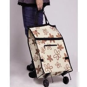Canvas folding grocery shopping laundry bag trolley 22