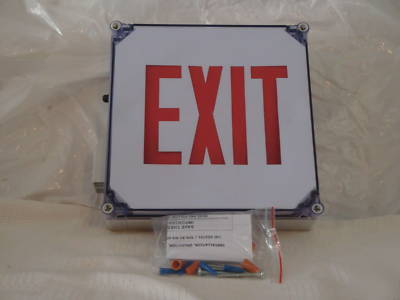 New red led exit sign 120/277 battery backup in the box