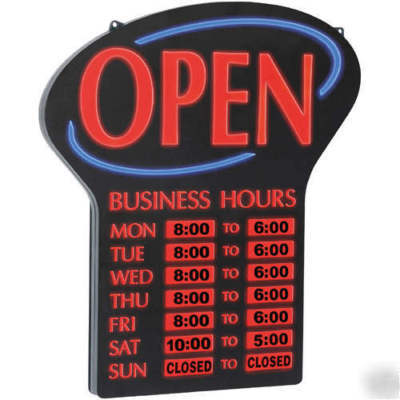 New on led lighted open sign w/ business hours