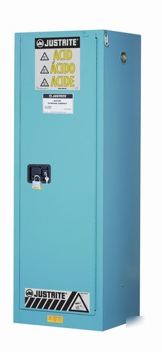 Justrite 54 gallon blue slimline cabinet