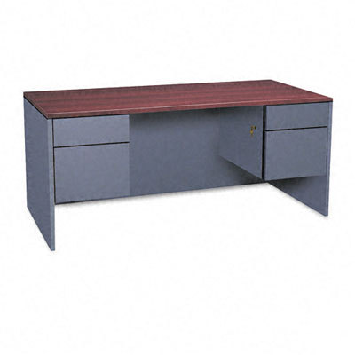 Adaptabilities double pedestal desk cherry/gray