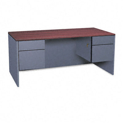 Adaptabilities double pedestal desk cherry/gray