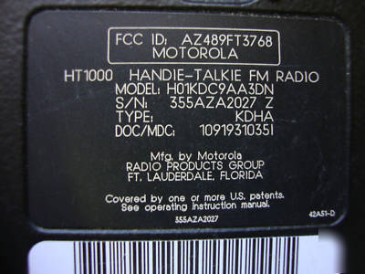 Motorola HT1000 vhf portable radio # H01KDC9AA3DN 01