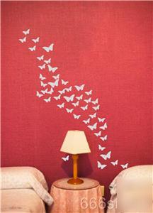 54 white butterflies wall decals stickers