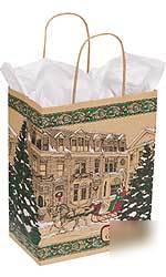 Merchandise kraft bags w/handles holiday xmas small 100