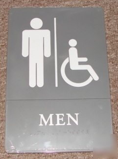 New wheelchair mens restroom ada sign w/ braille 6