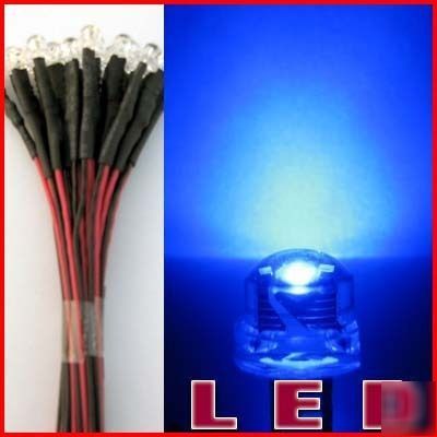 20PCS 5MM blue pre wired 12V dc wide angle led lamp