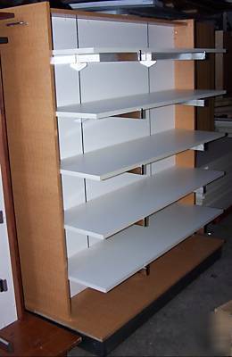 Rolling double sided slatwall shelf w/10 shelves 