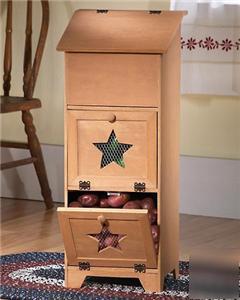 New wooden country star vegtable storage bin kitchen