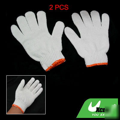 White string knit work gloves orange trim for worker