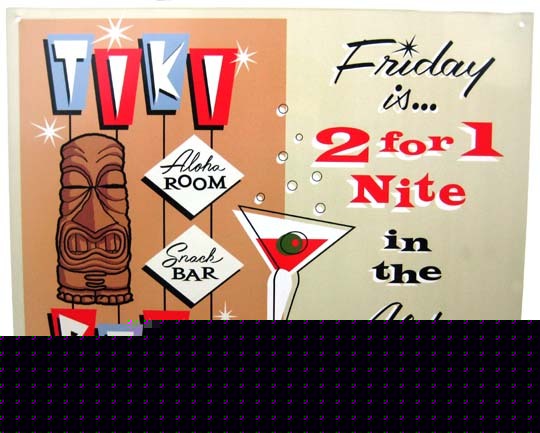 Tiki bowl aloha room repro tin pub sign hawaii