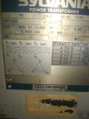 Gte sylvania power transformer, 300 kva