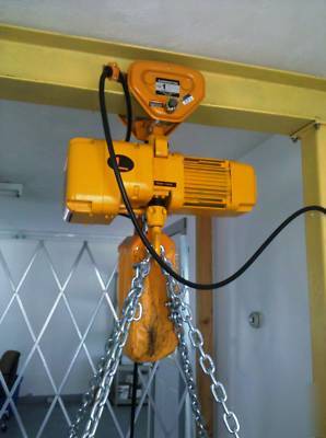 Harrington electric hoist, ramp, chain, & security gate