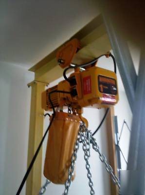 Harrington electric hoist, ramp, chain, & security gate