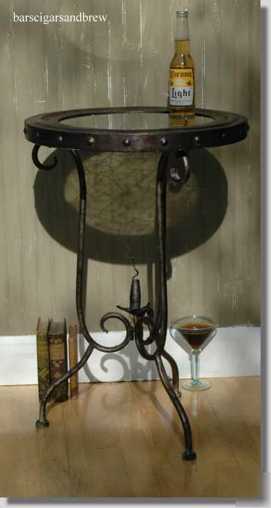 Industrial cracked glass top side end table old iron
