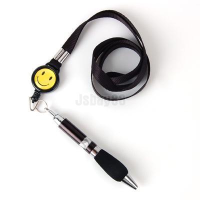 New smiley face retractable ballpoint pen w/ neck strap 