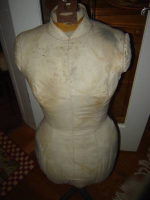 Antique display dress form woman cast iron base