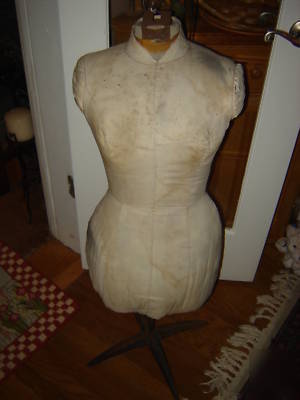 Antique display dress form woman cast iron base
