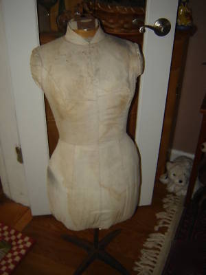 Antique display dress form woman cast iron base
