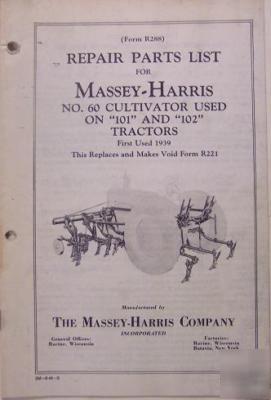 Massey harris 60 cultivator for 101, 102 parts manual