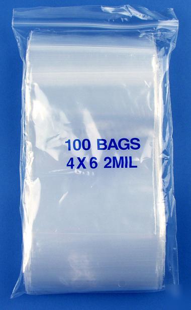 Pack of 100 2MIL clear 4X6 zip lock 4 x 6 ziplock bags