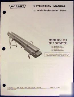 Hobart bc-1813 belt conveyor manual & parts book