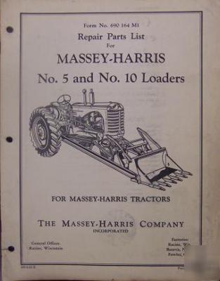 Massey harris 5 and 10 loaders parts manual - original 