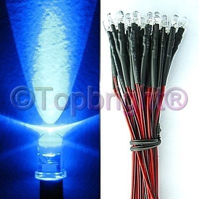 30PCS 12V wire 3MM 13KMCD blue led for car,bike,rc,pc