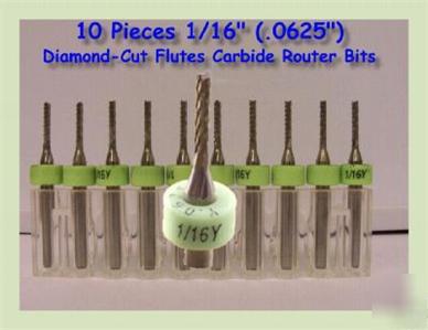 10 carbide router bits-endmill-BURRS60MM____ 1/16