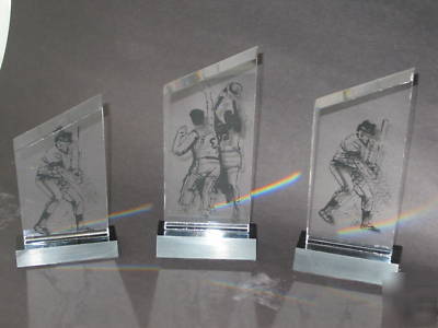 3 assorted acrylic baseball basketball trophy award