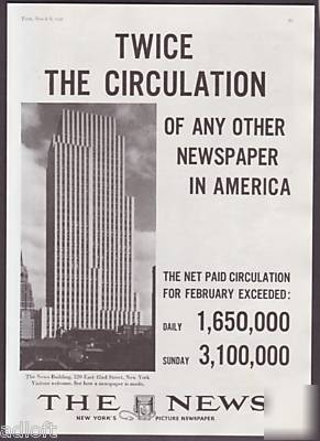 New 1937 york daily new building photo circulation ad