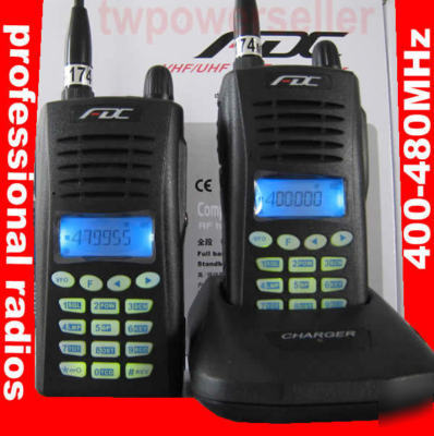 Two uhf handheld 5W 2-way programmable radio & headsets