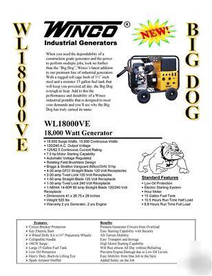 Winco WL18000VE portable gas generator