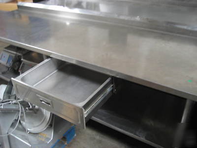 8' stainless steel table with bottom shelf and drawer