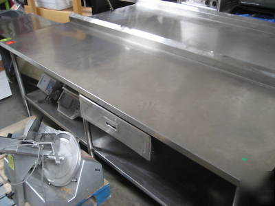 8' stainless steel table with bottom shelf and drawer