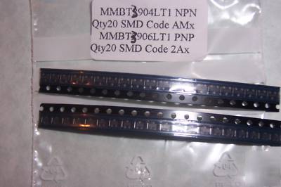 MMBT3904 npn x 20 + MMBT3906 pnp x 20 smd transistors