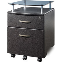 New rolling file cabinet with glass shelf, graphite