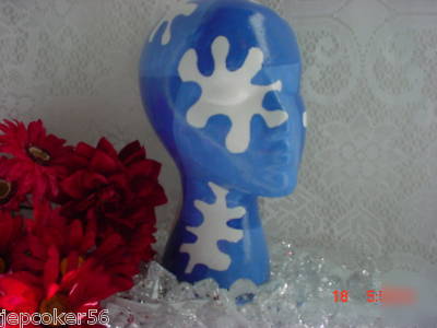 Ooak mannequin head blue & white hat wig display fun