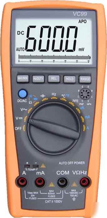 VC99 3 6/7 multimeter data hold r c f compare fluke 17B