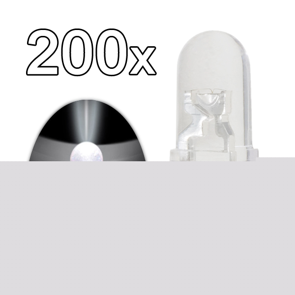 200 pcs 5MM white led super bright round light bulbs