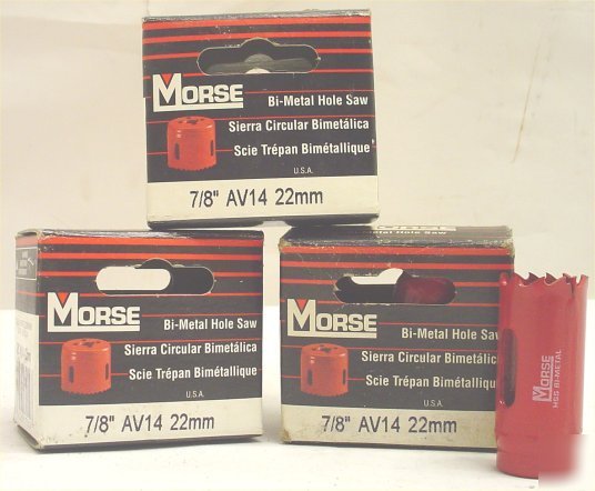 3 pc lot morse bi-metal hole saw 7/8