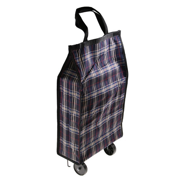 Folding shopping trolley lightweight bag -navy tartan