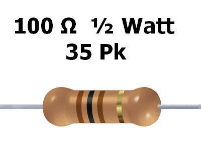 100 ohm 1/2 watt 5% carbon film resistors (35PCS)