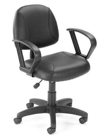 New black leather plus office desk chair with loop arms