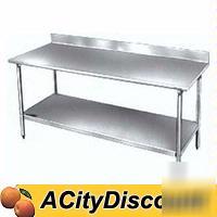 24X60 stainless top worktable w backsplash & undershelf