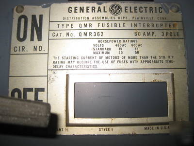 General electric ge QMR362 disconnect switch 60 a qmr