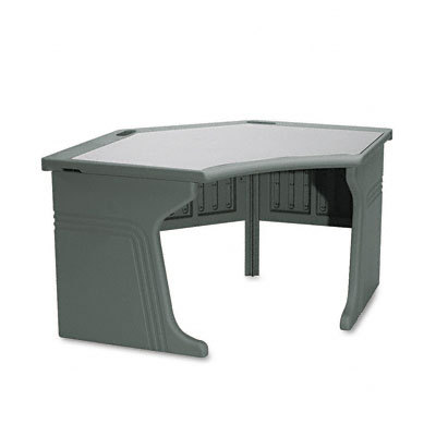 Aspira corner workstation, charcoal resinite/steel top